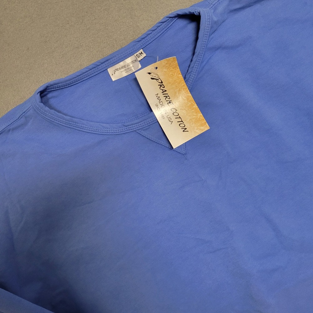 Prairie Cotton Blue Long Sleeve Pullover Sweater Top Made‎ in USA Size S/M